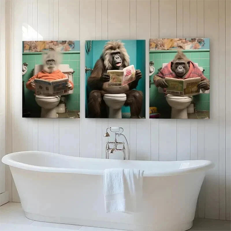 3pcs Funny Monkey Hilarious Décor Perfect Wall Art Set Canvas Framed 40x60cm - High Quality Print 100% Australian Made Wall Canvas Ready to Hang - Bella Home Decor