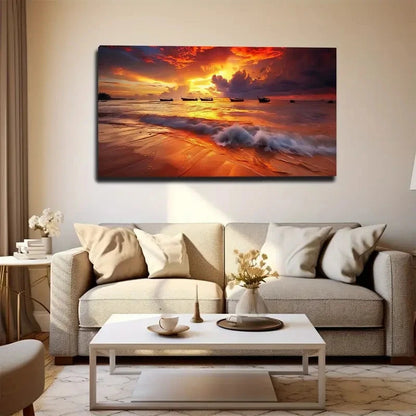 Sunset Sunrise Boat Seascape Wall Art Canvas Office Home Room Framed 120x60cm