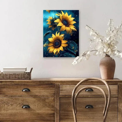 Beautiful Sunflower Vibrant Floral Painting 40x60cm Metal Print Ready to Hang