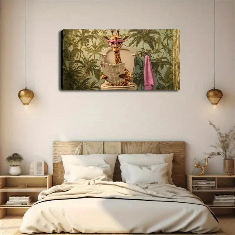 Whimsical Giraffe Vibrant Wall Art Canvas Office Home Room Framed 120x60cm - Bella Home Decor