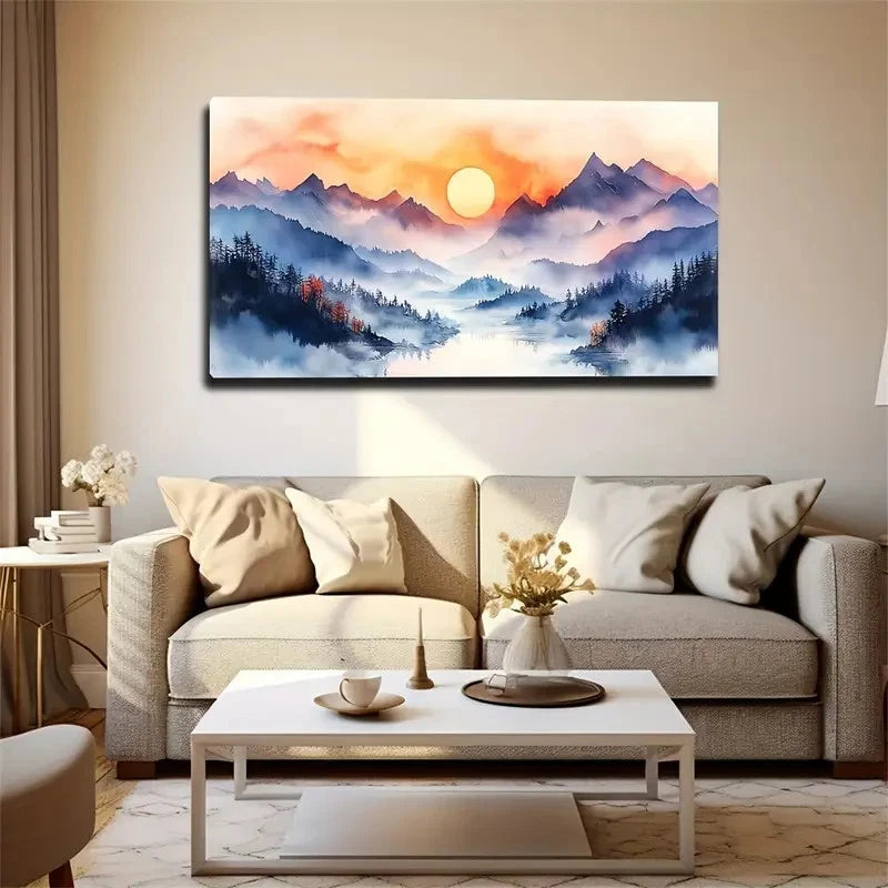 Purple Mountain Landscape Wall Art Canvas Office Home Room Framed 120x60cm