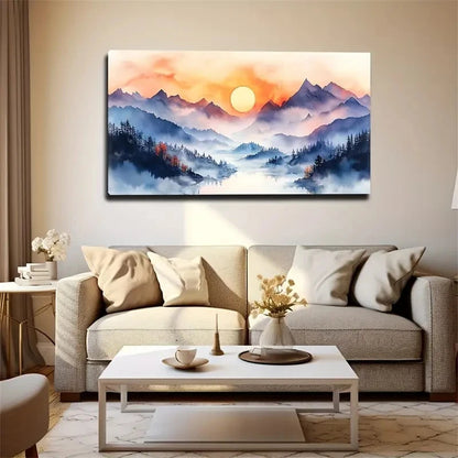 Purple Mountain Landscape Wall Art Canvas Office Home Room Framed 120x60cm