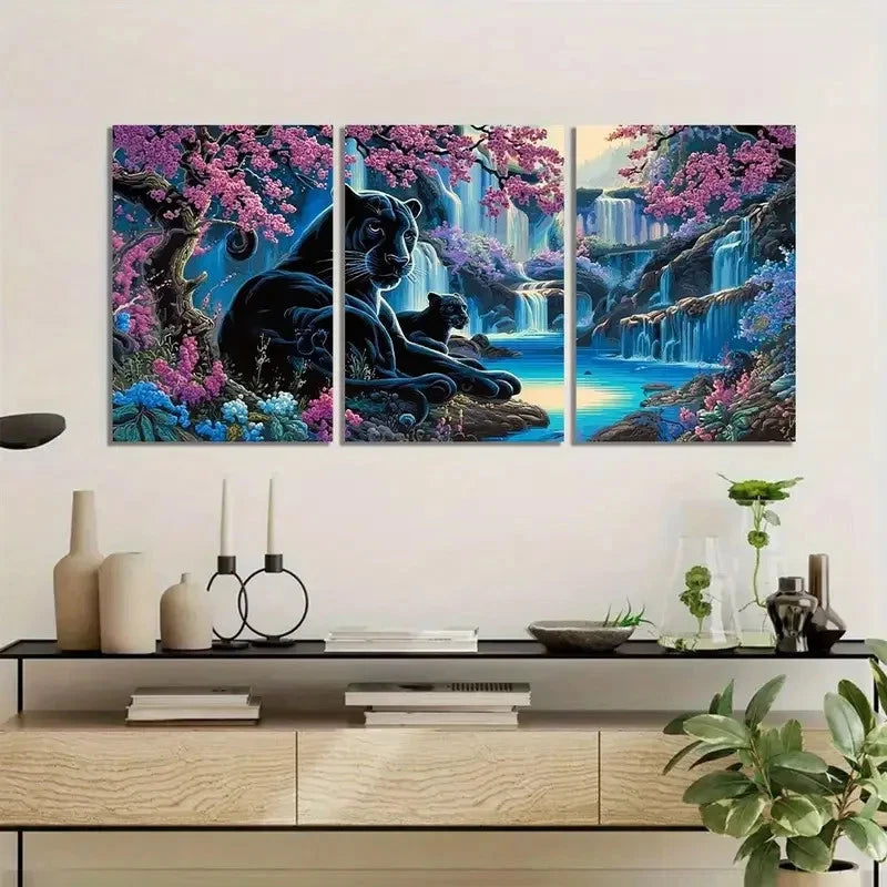 3pcs Black Panther Family Optical Illusion Style Metal Print Ready to Hang Art - Bella Home Decor
