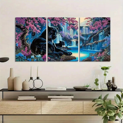 3pcs Black Panther Family Optical Illusion Style Metal Print Ready to Hang Art - Bella Home Decor