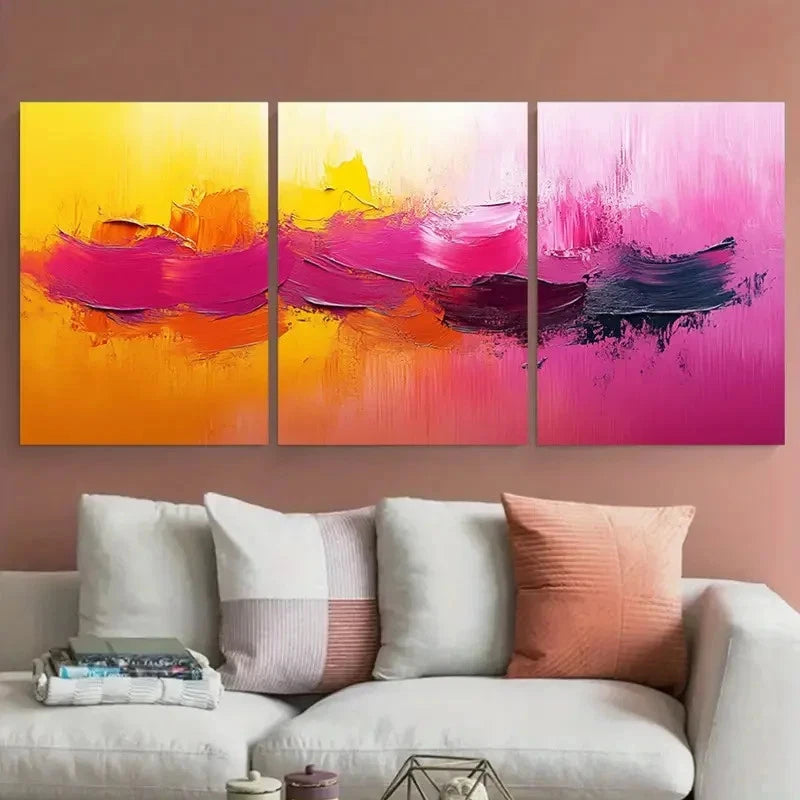 3pcs Abstract Brush Stroke Pink Yellow Perfect Wall Art Set Canvas Framed 40x60cm - High Quality Print 100% Australian Made Wall Canvas Ready to Hang - Bella Home Decor