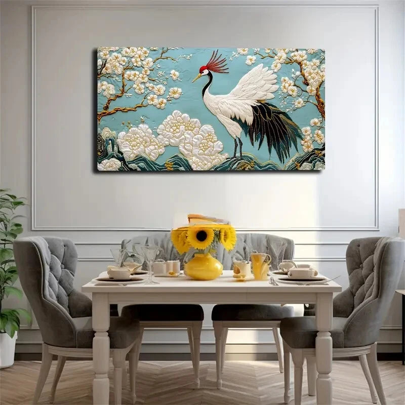 Elegant Red-Crowned Crane Wall Art Canvas Office Home Room Framed 120x60cm - Bella Home Decor