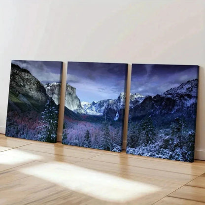 3pcs Valley Woods Snow Mountain Modern Wall Art Set Canvas Framed 50x70cm - High Quality Print 100% Australian Made Wall Canvas Ready to Hang