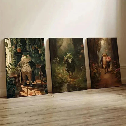 3pcs Hobbit Amphibian & Botanist Frog Wall Art Set Canvas Unframed - High Quality Print 100% Australian Made Wall Canvas