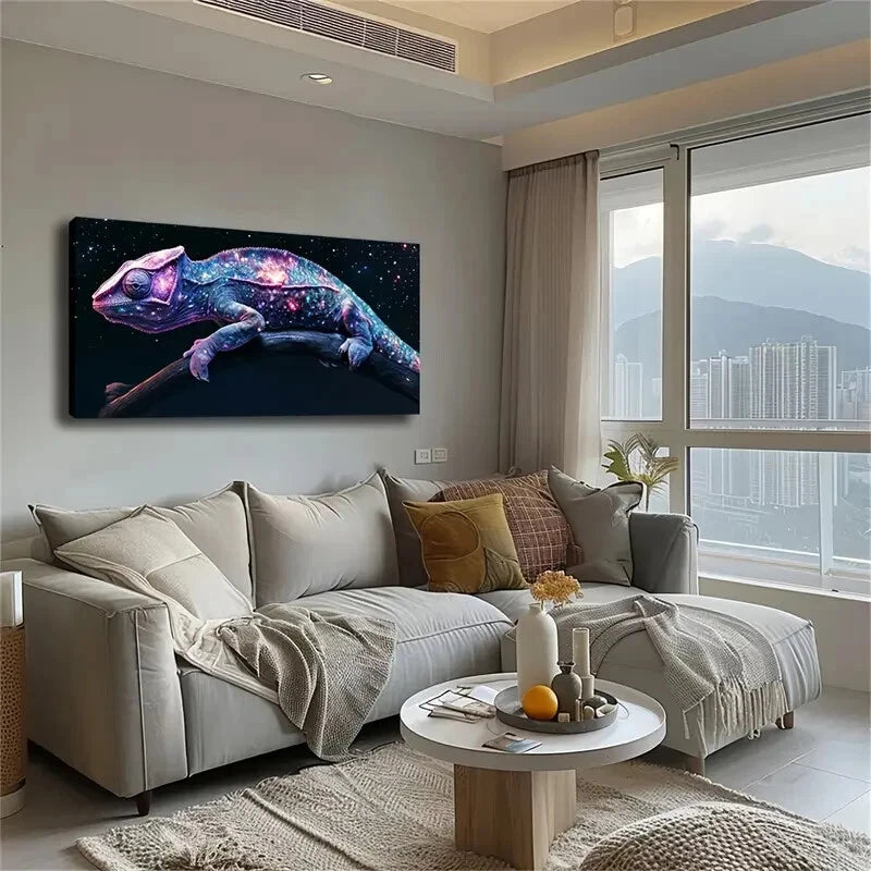 Cosmic Starry Sky Chameleon Wall Art Canvas Office Home Room Framed 120x60cm - Bella Home Decor