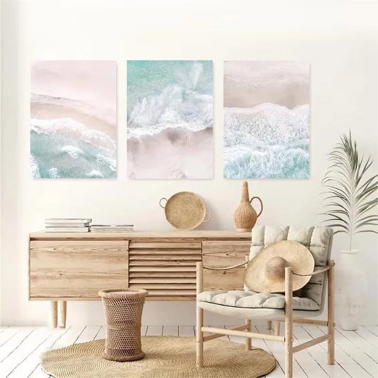 3pcs Beach Art, Sea Imagery, And Wave Paintings. Metal Print Ready to Hang Art