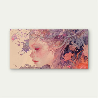 Ethereal Woman with Floral Hair Wall Art Canvas Office Home Framed 120x60cm
