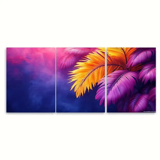 3pcs Tropical Palm Tree Leaves Wall Art Set Canvas Framed 50x70cm - High Quality Print 100% Australian Made Wall Canvas Ready to Hang
