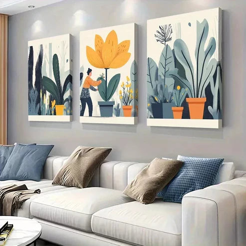 3pcs Vibrant Modern Botanical Delight Canvas Wall Art Canvas Unframed - High Quality Print 100% Australian Made Wall Canvas
