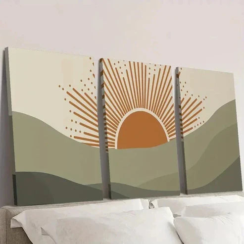 3pcs Slow Sunrise Mountains Nature Inspired Wall Art Set Canvas Unframed - High Quality Print 100% Australian Made Wall Canvas