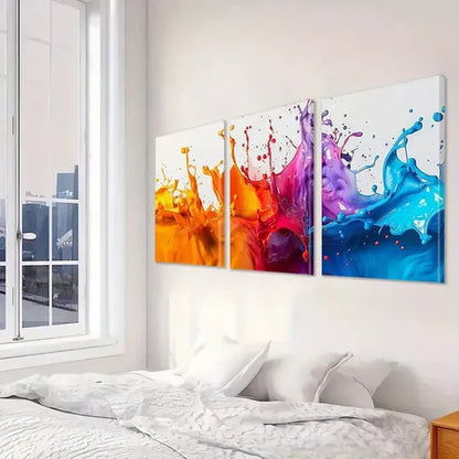 3pcs Decorative Blue And Orange Paint Splash Canvas Unframed - High Quality Print 100% Australian Made Wall Canvas - Bella Home Decor
