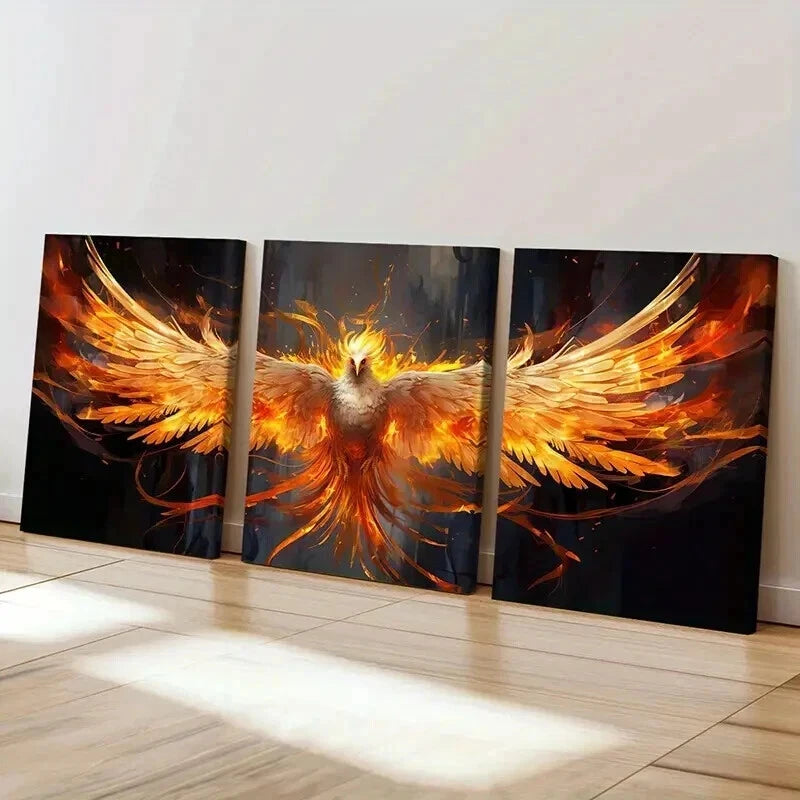 3pcs Mythical Firebird Rising Fantasy Animal Wall Art Set Canvas Framed 40x60cm - High Quality Print 100% Australian Made Wall Canvas Ready to Hang - Bella Home Decor