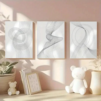 3pcs Abstract Line Art Canvas Black & White Wall Art Canvas Unframed - High Quality Print 100% Australian Made Wall Canvas - Bella Home Decor