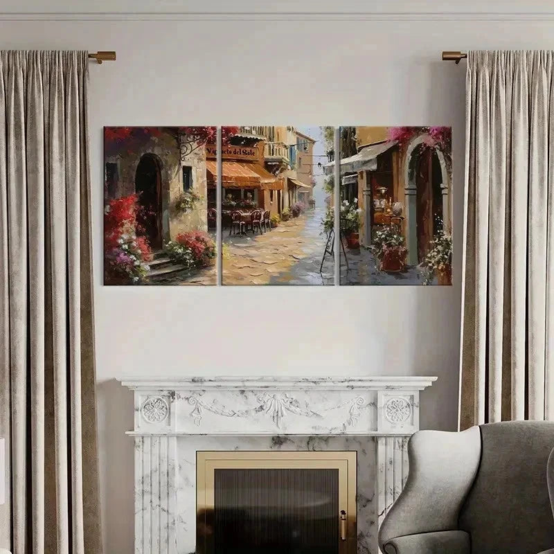 3pcs Vigneto Del Sole Italian Street Scene Wall Art Set Canvas Framed 50x70cm - High Quality Print 100% Australian Made Wall Canvas Ready to Hang
