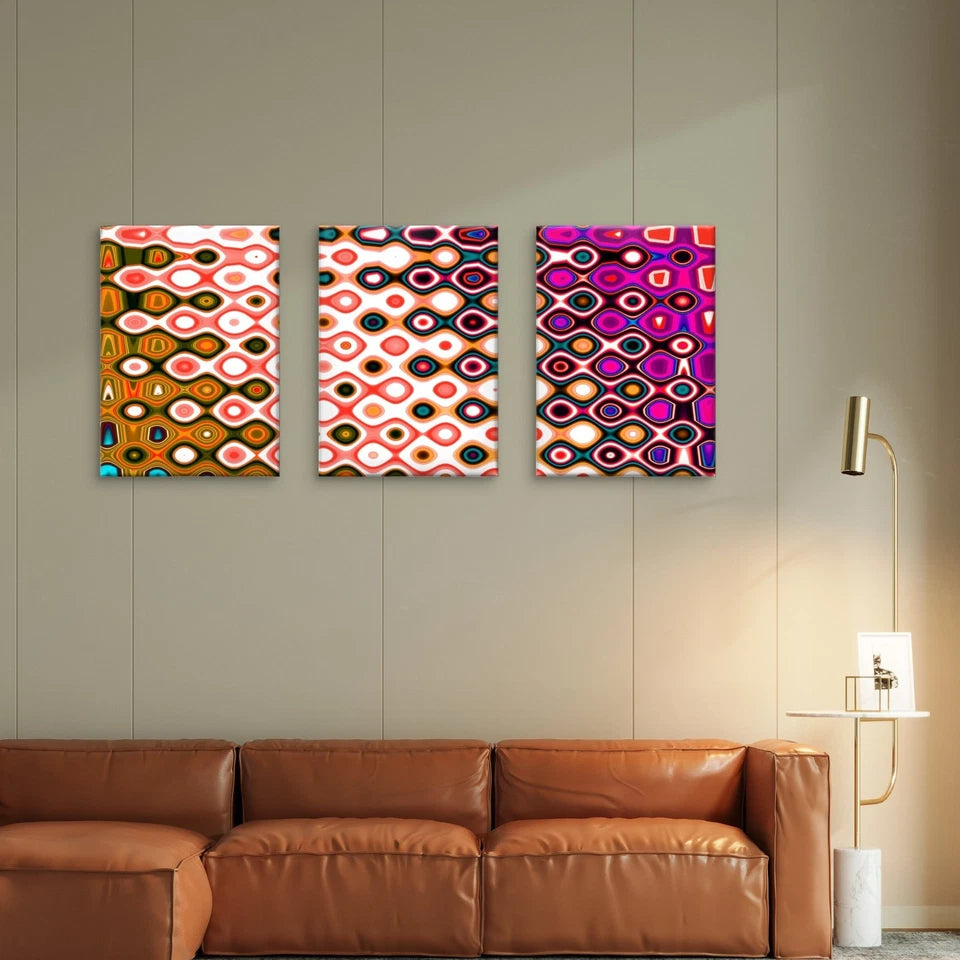 3pcs Retro Abstract Geometric Pattern Wall Art Set Canvas Framed 60x90cm - High Quality Print 100% Australian Made Wall Canvas Ready to Hang