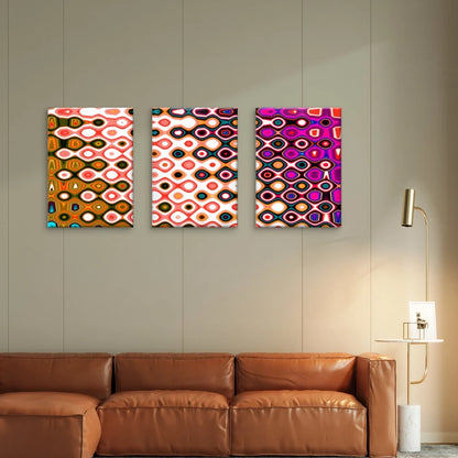 3pcs Retro Abstract Geometric Pattern Wall Art Set Canvas Framed 60x90cm - High Quality Print 100% Australian Made Wall Canvas Ready to Hang