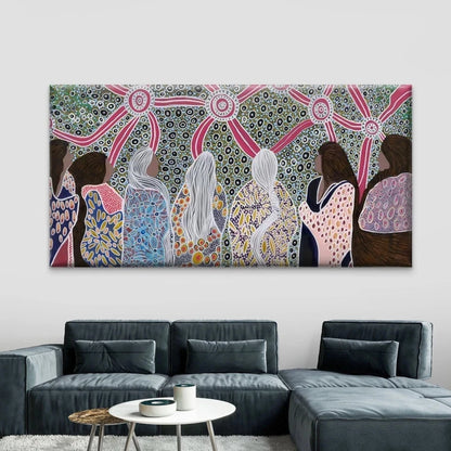 Aboriginal Women Dot Painting Wall Art Canvas Office Home Room Framed 120x60cm