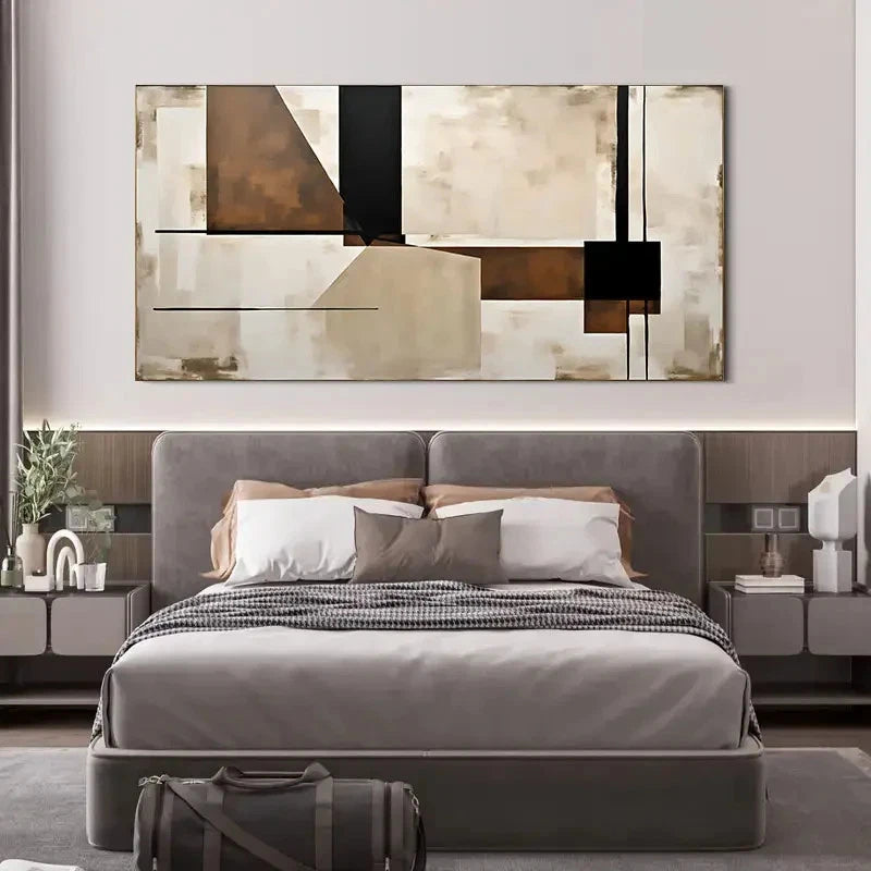 Beige Geometric Shapes Modern Wall Art Canvas Office Home Room Framed 120x60cm
