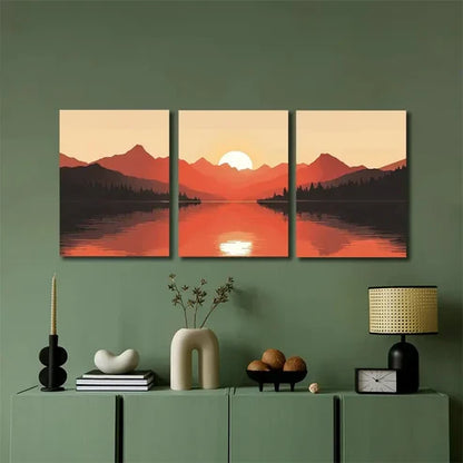 3pcs Warm Mountain Sunrise Wall Art Set Canvas Unframed - High Quality Print 100% Australian Made Wall Canvas