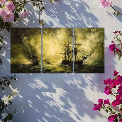 3pcs Sailing Ships in a Stormy Sea Metal Print Ready to Hang Art