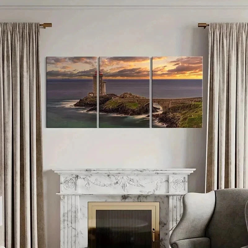 3pcs Ocean Coastline Lighthouse Nature Landscape  Wall Art Set Canvas Framed 60x90cm - High Quality Print 100% Australian Made Wall Canvas Ready to Hang - Bella Home Decor