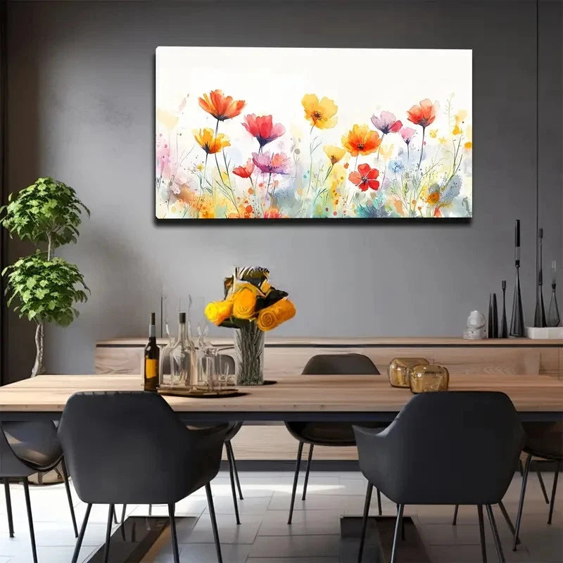Vibrant Poppy Field Wall Art Canvas Office Home Room Framed 120x60cm