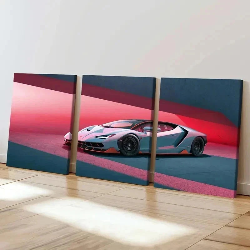 3pcs Lamborghini in Red & Blue Background Wall Art Set Canvas Framed 60x90cm - High Quality Print 100% Australian Made Wall Canvas Ready to Hang