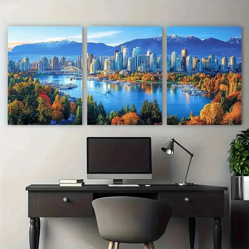 3pcs Vancouver Posters British Columbia Perfect Wall Art Set Canvas Framed 50x70cm - High Quality Print 100% Australian Made Wall Canvas Ready to Hang