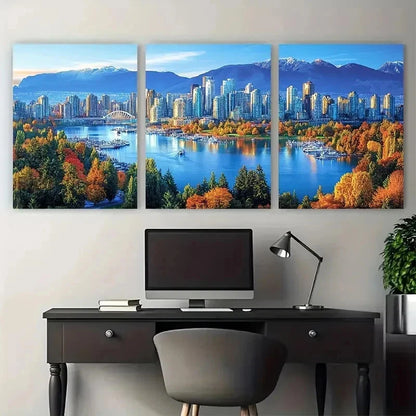 3pcs Vancouver Posters British Columbia Perfect Wall Art Set Canvas Framed 50x70cm - High Quality Print 100% Australian Made Wall Canvas Ready to Hang