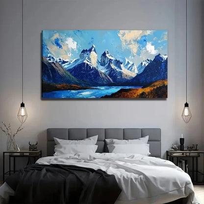 Snowy Mountain River Landscape Wall Art Canvas Office Home Room Framed 120x60cm