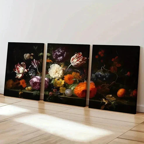 3pcs Floral Arrangement in Rich Colors Wall Art Canvas Unframed - High Quality Print 100% Australian Made Wall Canvas