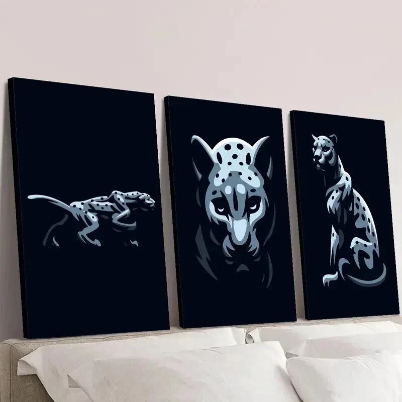 3pcs Black and White Leopard Portraits Wall Art Set Canvas Framed 60x90cm - High Quality Print 100% Australian Made Wall Canvas Ready to Hang