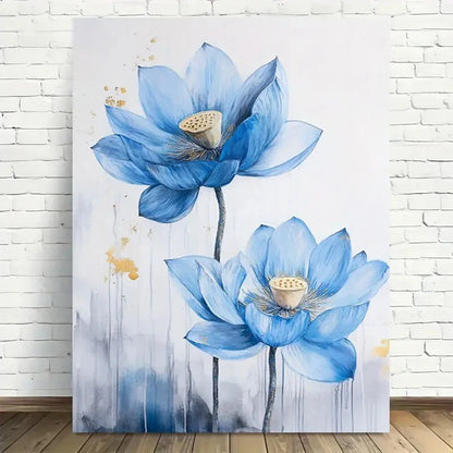 Beautiful Blue For Lotus Flower Painting 40x60cm Metal Print Ready to Hang - Bella Home Decor