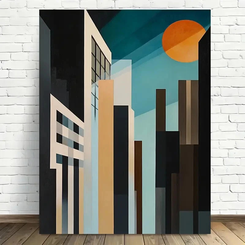 Beautiful Urban Sunset Abstract Vintage Painting 40x60cm Metal Print Ready to Hang - Bella Home Decor