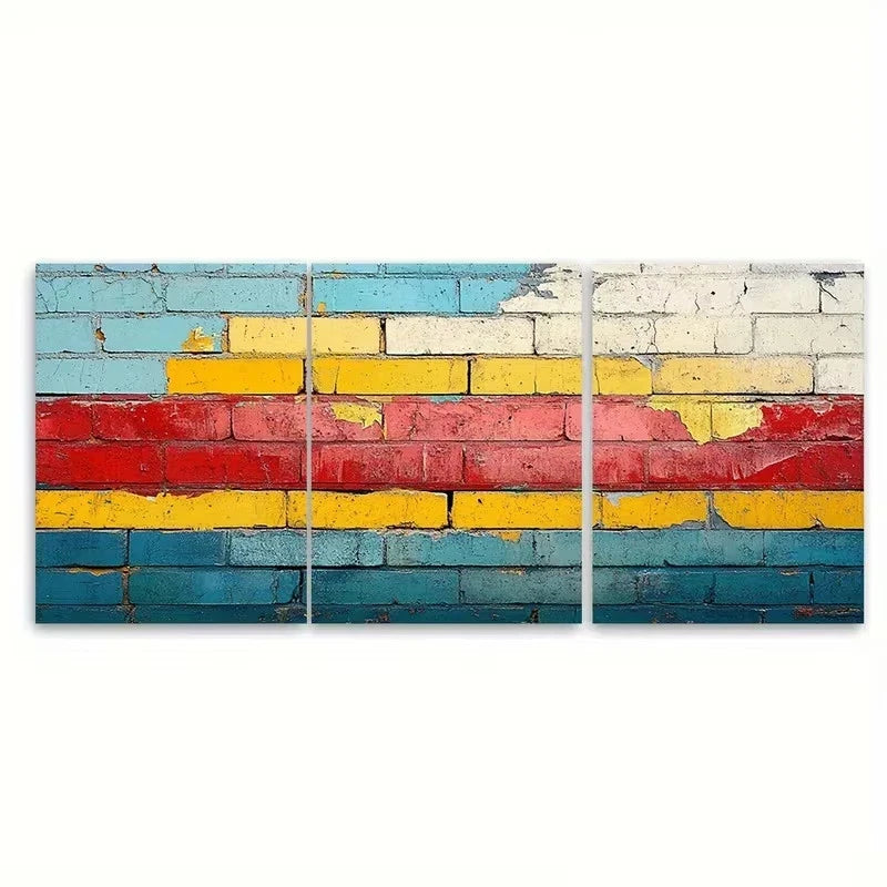 3pcs Vibrant Abstract Urban Brick Wall Art Set Canvas Framed 40x60cm – High Quality Print 100% Australian Made Wall Canvas Ready to Hang