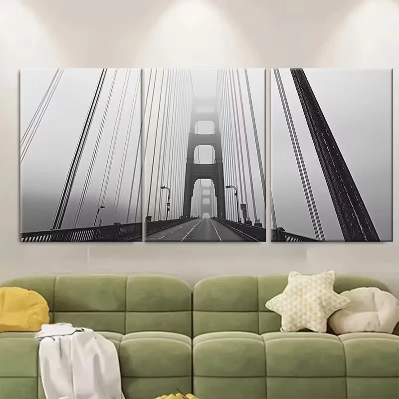 3pcs Black & WhiteSan Francisco Golden Gate Bridge Metal Print Ready to Hang Art - Bella Home Decor