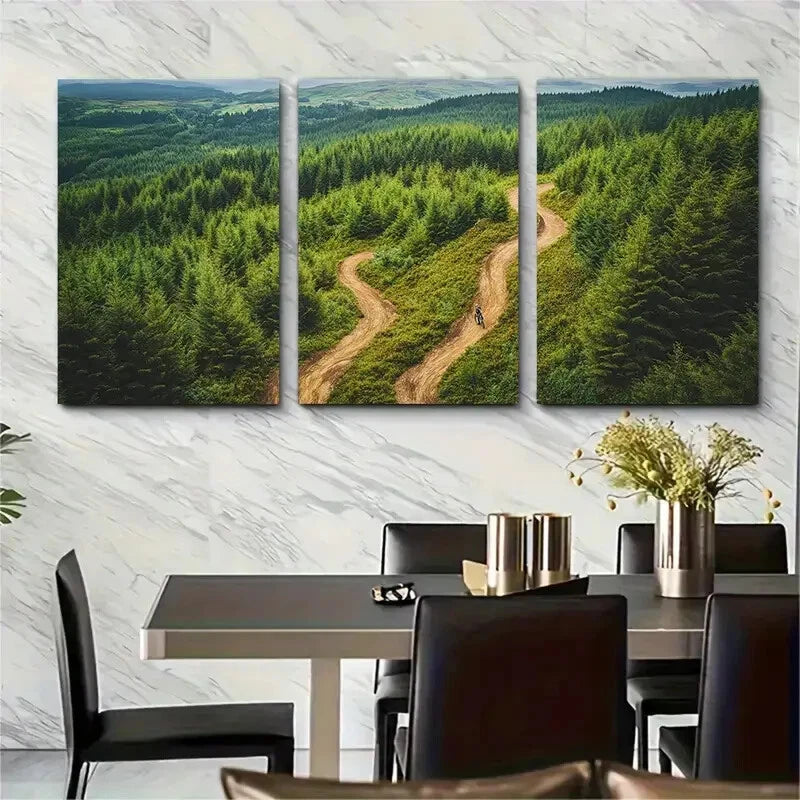 3pcs Vibrant Green Forest Trail Scenery Metal Print Ready to Hang Art - Bella Home Decor