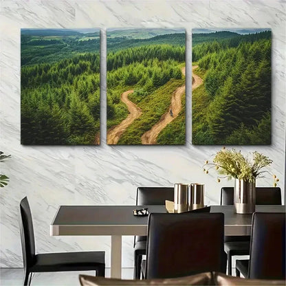 3pcs Vibrant Green Forest Trail Scenery Metal Print Ready to Hang Art - Bella Home Decor