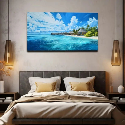 Vibrant Beach Scene Wall Art Canvas Office Home Room Framed 120x60cm