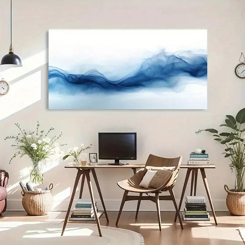 Modern Blue & Grey Textured Wall Art Canvas Office Home Room Framed 120x60cm - Bella Home Decor