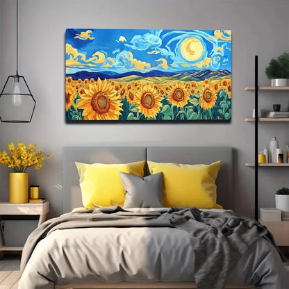 Sunflower And Sunset Wall Art Canvas Office Home Room Framed 120x60cm