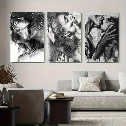 3pcs Black And White Passionate Lovers Perfect Wall Art Set Canvas Unframed - High Quality Print 100% Australian Made Wall Canvas - Bella Home Decor