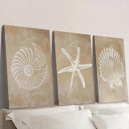 3pcs Coastal Seashell & Starfish Painting Wall Art Set Canvas Unframed - High Quality Print 100% Australian Made Wall Canvas