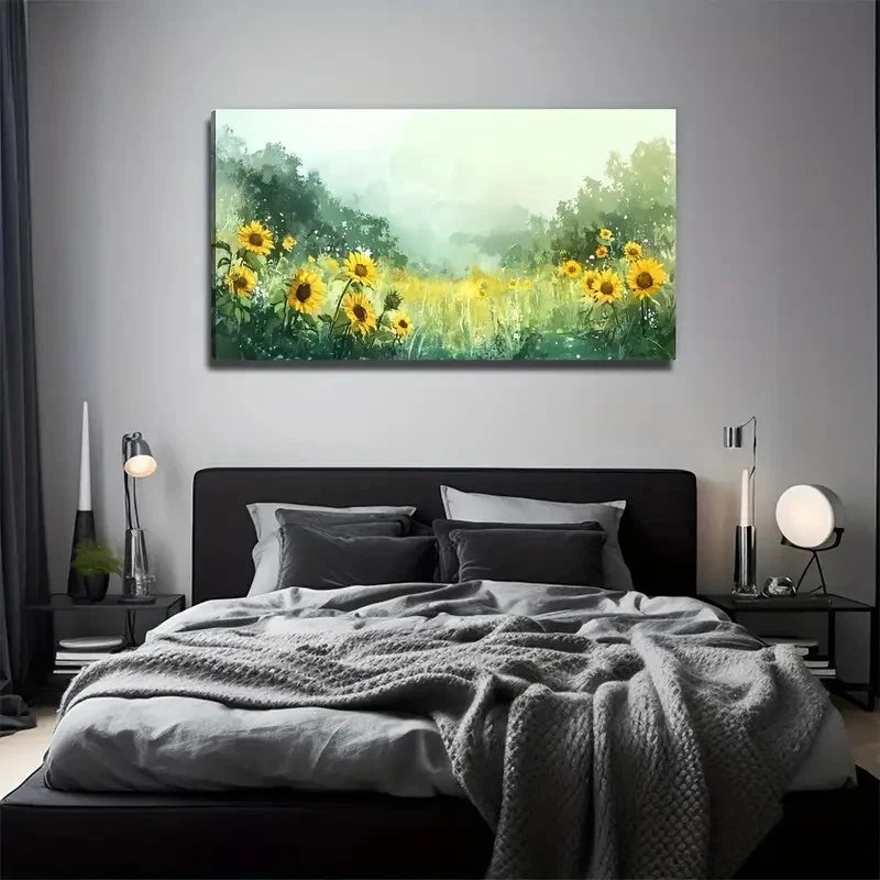 Modern Bohemian Sunflower Field Wall Art Canvas Office Home Room Framed 120x60cm