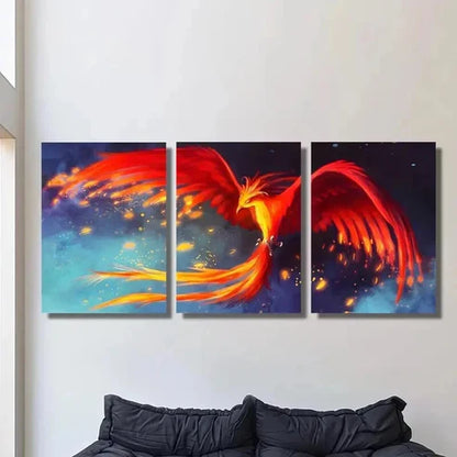 3pcs Mythical Red And Orange Phoenix Bird Wall Art Set Canvas Unframed - High Quality Print 100% Australian Made Wall Canvas