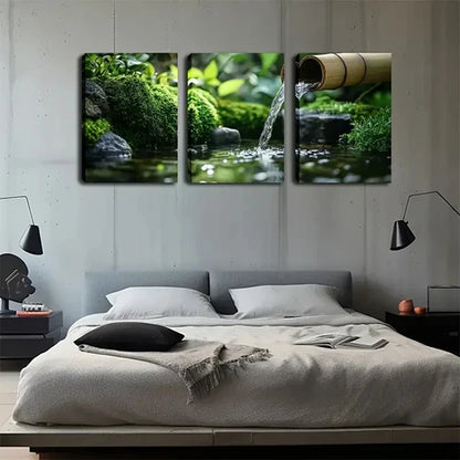3pcs Black Pebbles Built Pond Natural Style Wall Art Set Canvas Unframed - High Quality Print 100% Australian Made Wall Canvas - Bella Home Decor